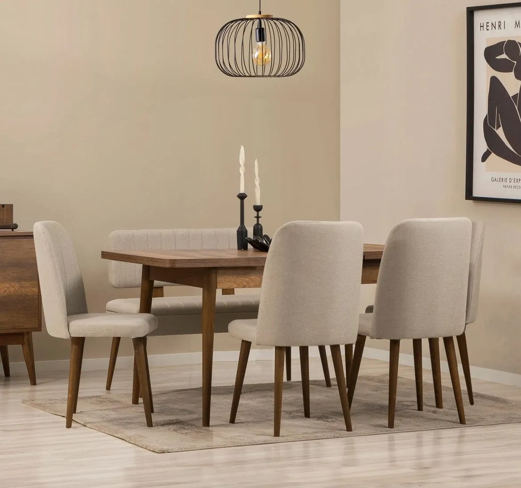 **** Conjunto Extensível de Mesa de Jantar e Cadeiras Vina – Nogal e C