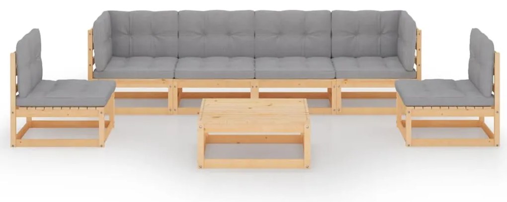 7 pcs conjunto lounge de jardim c/ almofadões pinho maciço