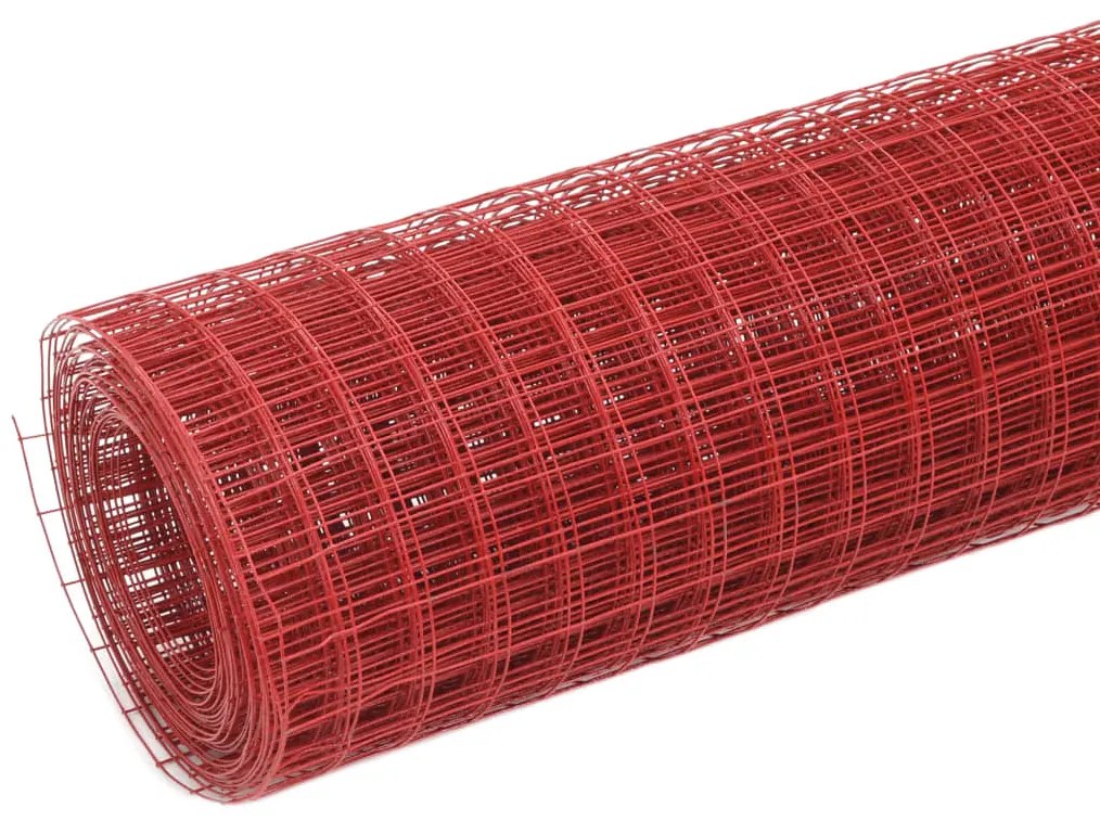 Cerca arame galinheiro 10x0,5m aço c/ revestimento PVC vermelho