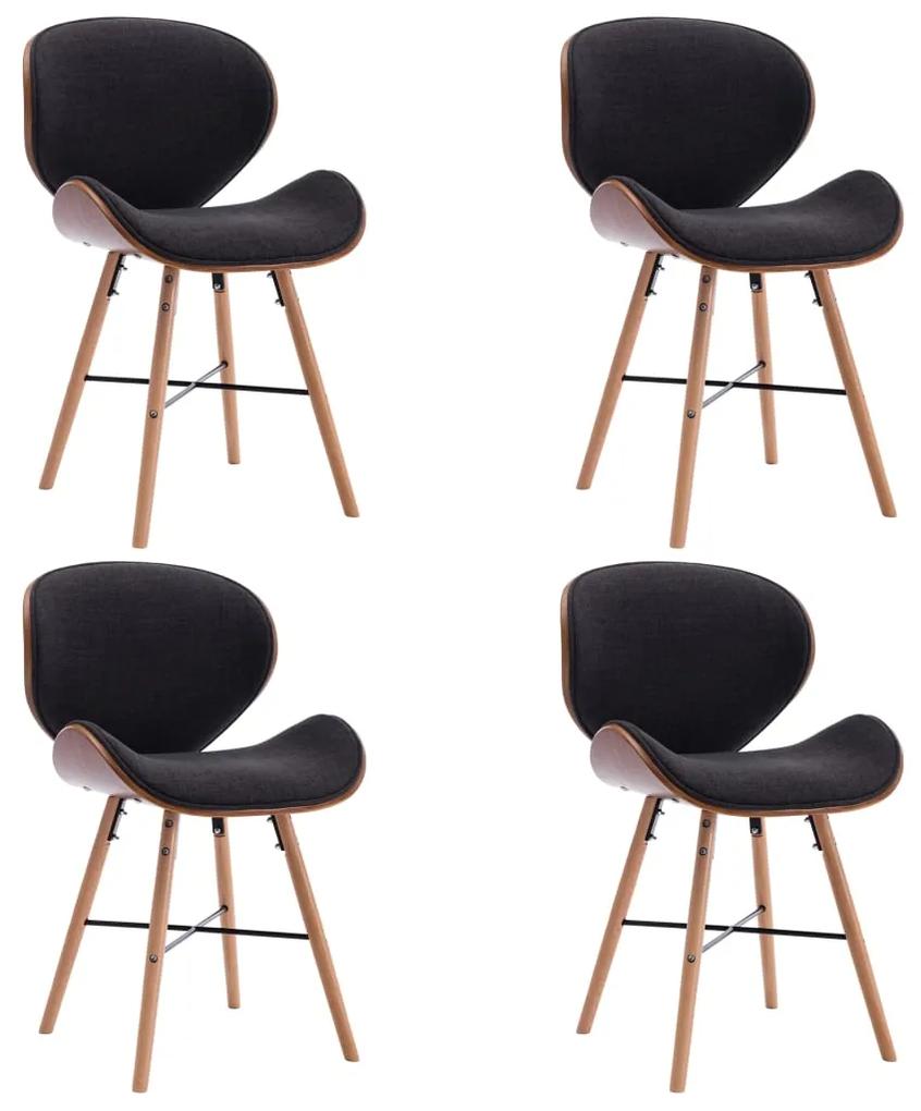 Cadeiras de jantar 4 pcs tecido/madeira curvada cinzento-escuro