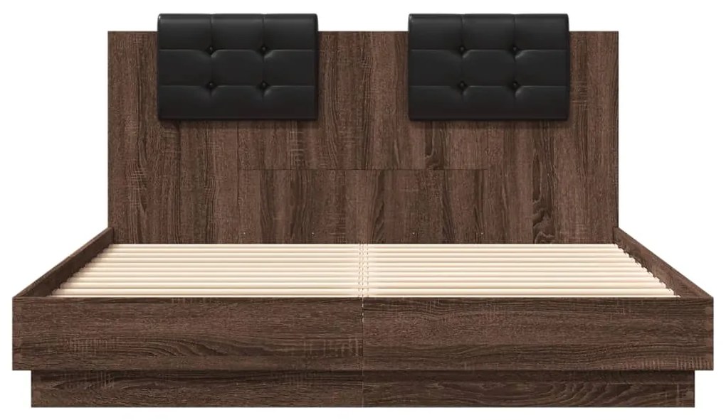 Estrutura cama cabeceira/luzes LED 150x200 cm carvalho castanho
