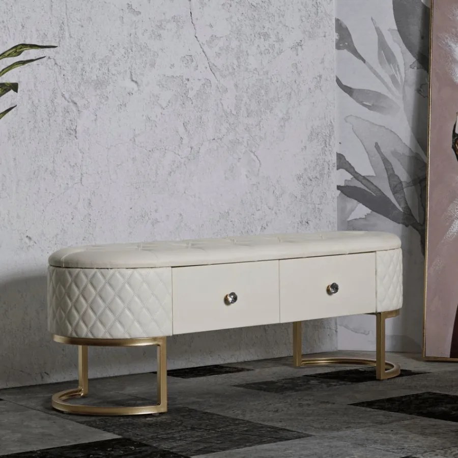 BANCO COM GAVETAS SHARON BRANCO E DOURADO 120X40X43 CM