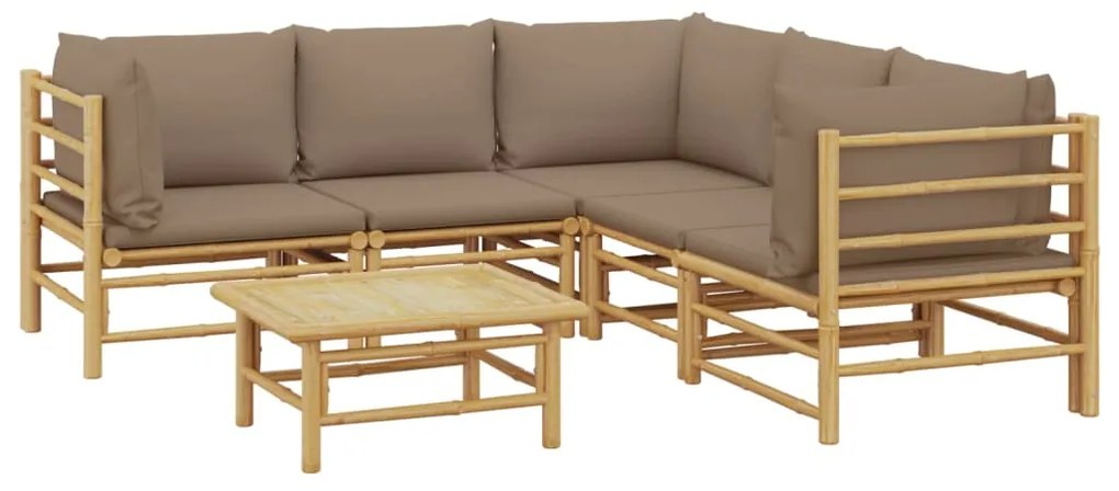 6 pcs conj. lounge jardim bambu almofadões cinzento-acastanhado