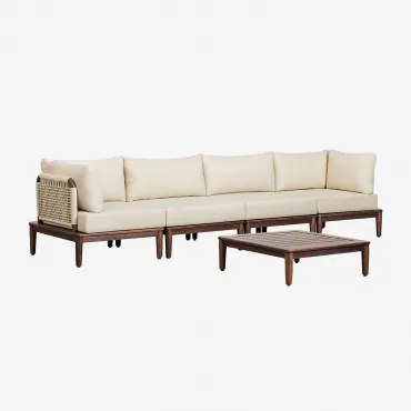 Conjunto De Sala Com Sofá Modular De 4 Peças Com 2 Poltronas De Canto E Mesa De Centro Em Acácia Giulia Crema - Sklum