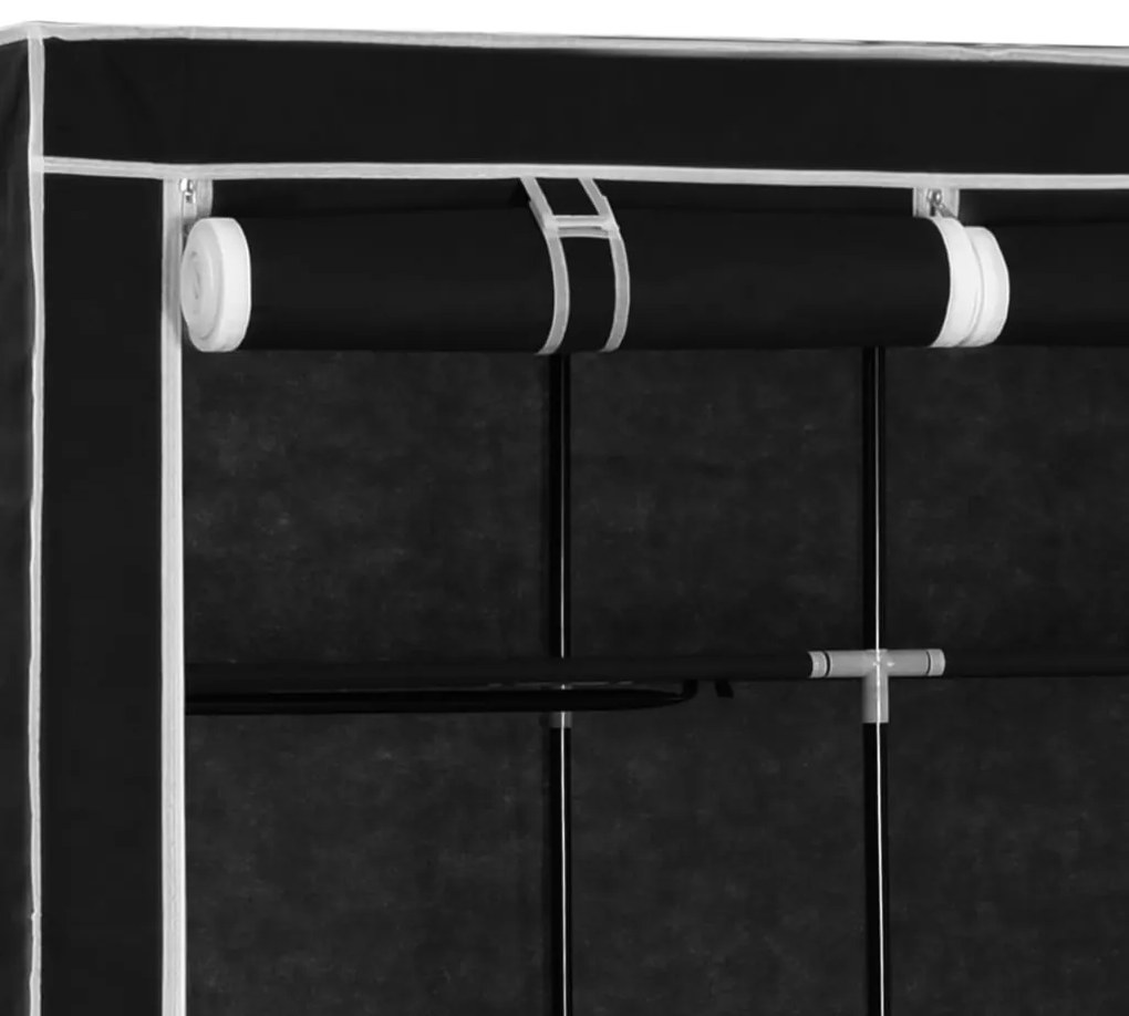 Roupeiro c/ compartimentos e varões 150x45x175 cm tecido preto