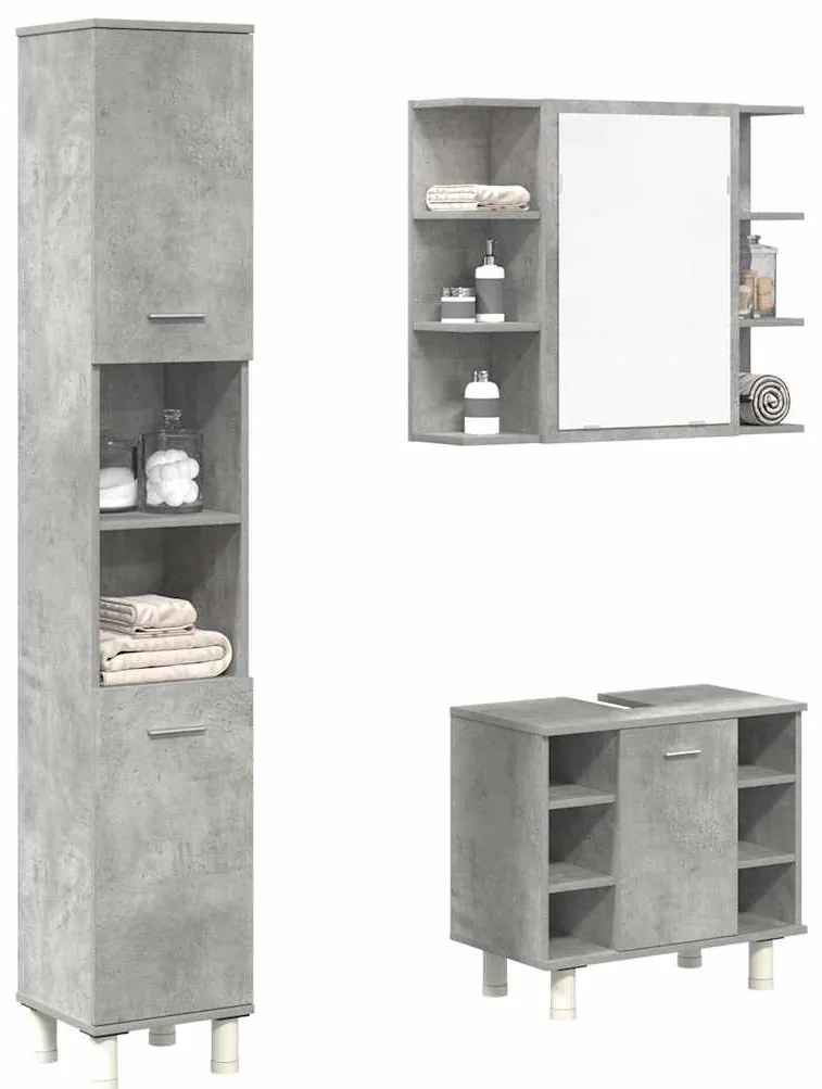 vidaXL 3 pcs conj. móveis casa banho derivados madeira cinza cimento