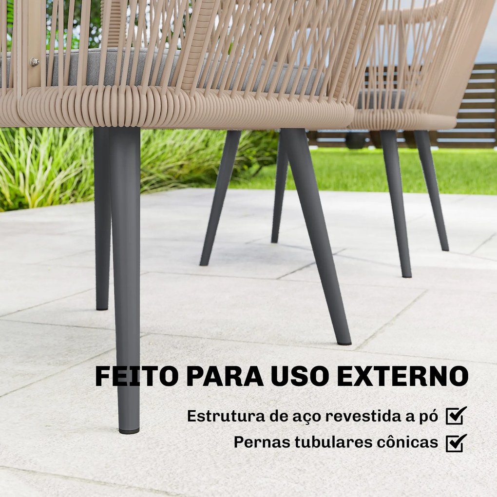 Conjunto de 2 Cadeiras de Jardim Exterior em Vime (MESA NÃO INCLUIDA) com Almofadas Apoios de Braço e Estrutura de Aço 54x65x80 cm Cinza