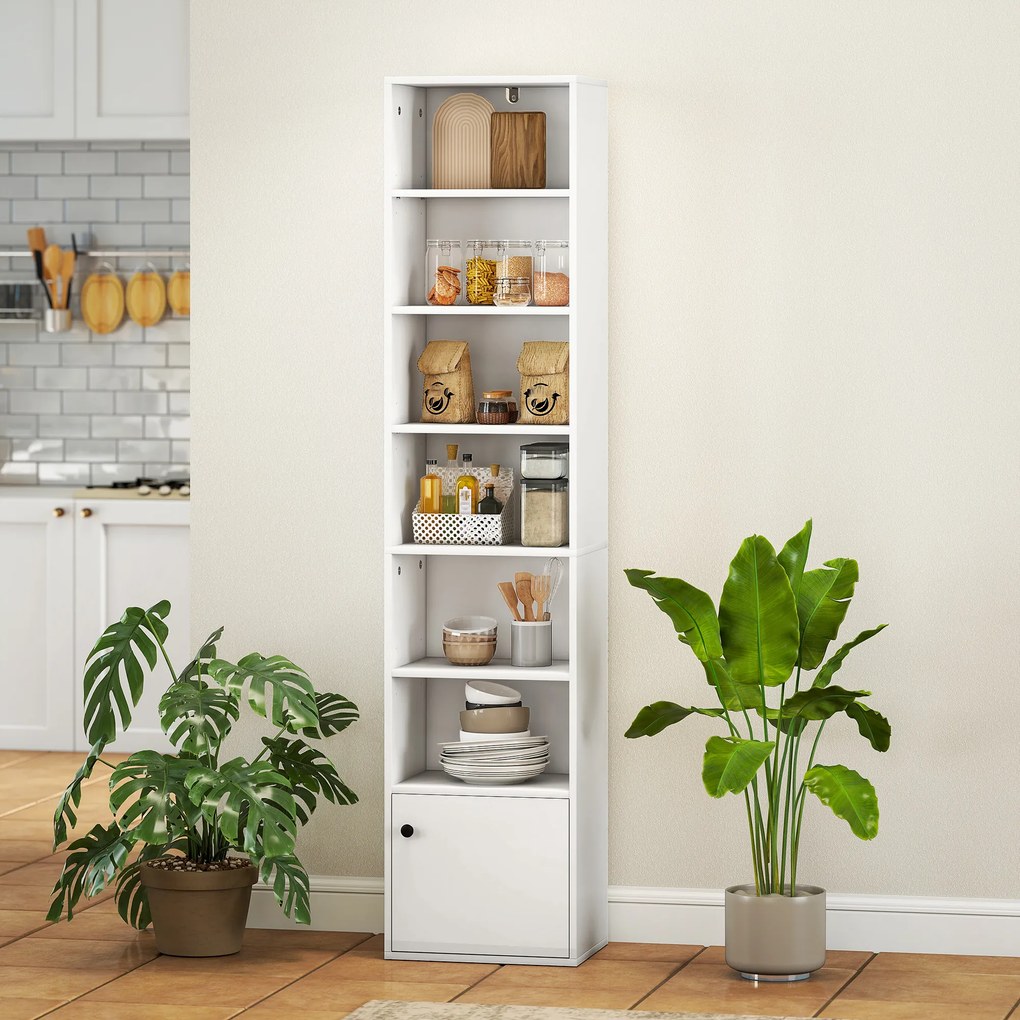 Estante de 7 Níveis Estante para Livros com Prateleiras Ajustáveis e Armário Estante Moderna 40x30x180 cm Branco