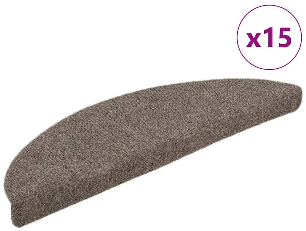 vidaXL Tapetes escada autoadesivos 15 pcs 56x17x3 cm agulhado creme