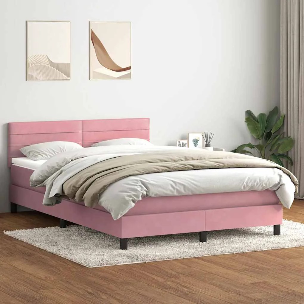 vidaXL Cama com molas/colchão 160x220 cm veludo rosa