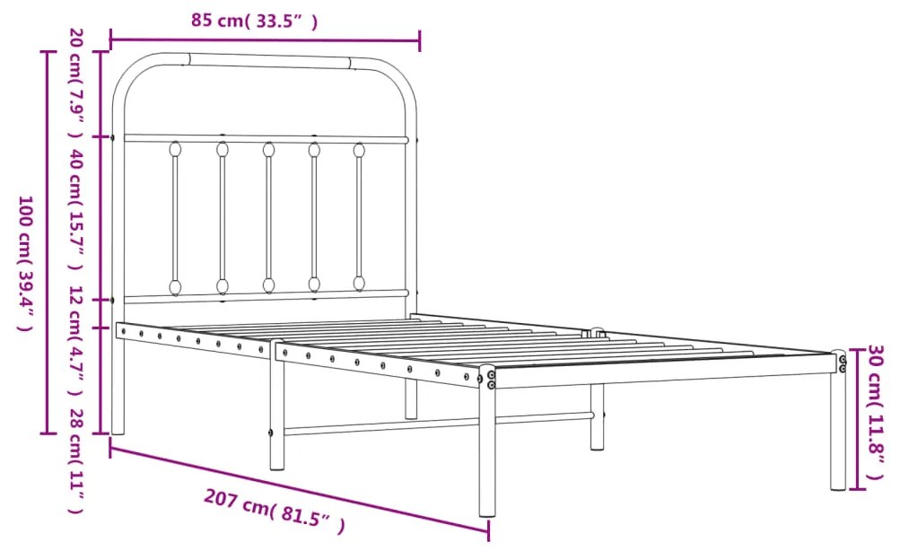 Estrutura de cama com cabeceira 80x200 cm metal preto