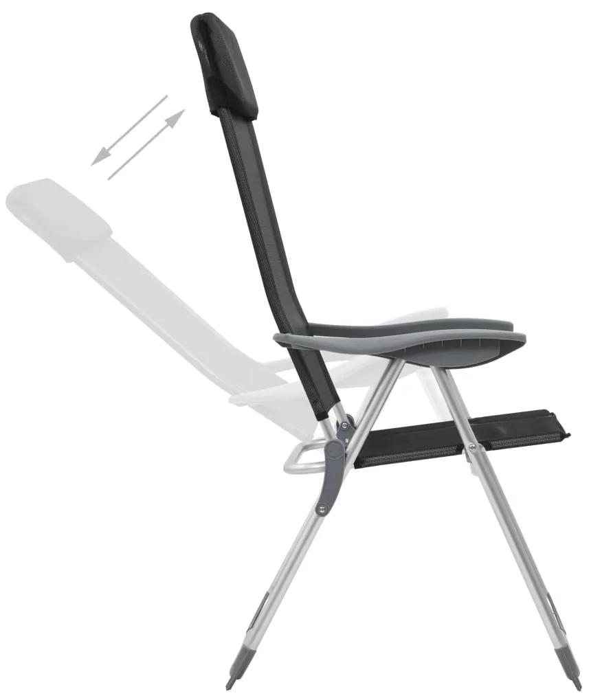 Cadeiras de campismo dobráveis 4 pcs alumínio preto