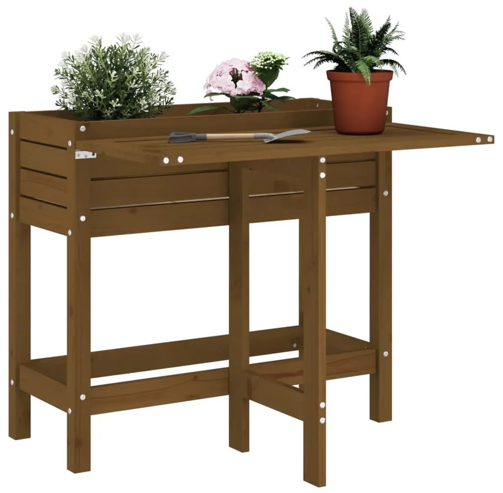 vidaXL Floreira de jardim com tampo dobrável pinho maciço castanho-mel