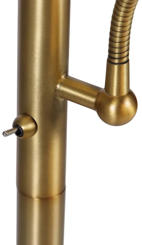 Candeeiro de pé clássico bronze com abajur de tecido branco e luz de leitura - Retro Clássico / Antigo