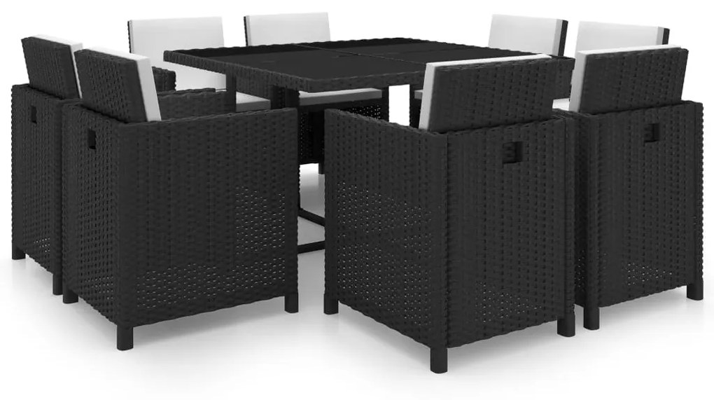 vidaXL 9 pcs conjunto jantar exterior com almofadões vime PE preto