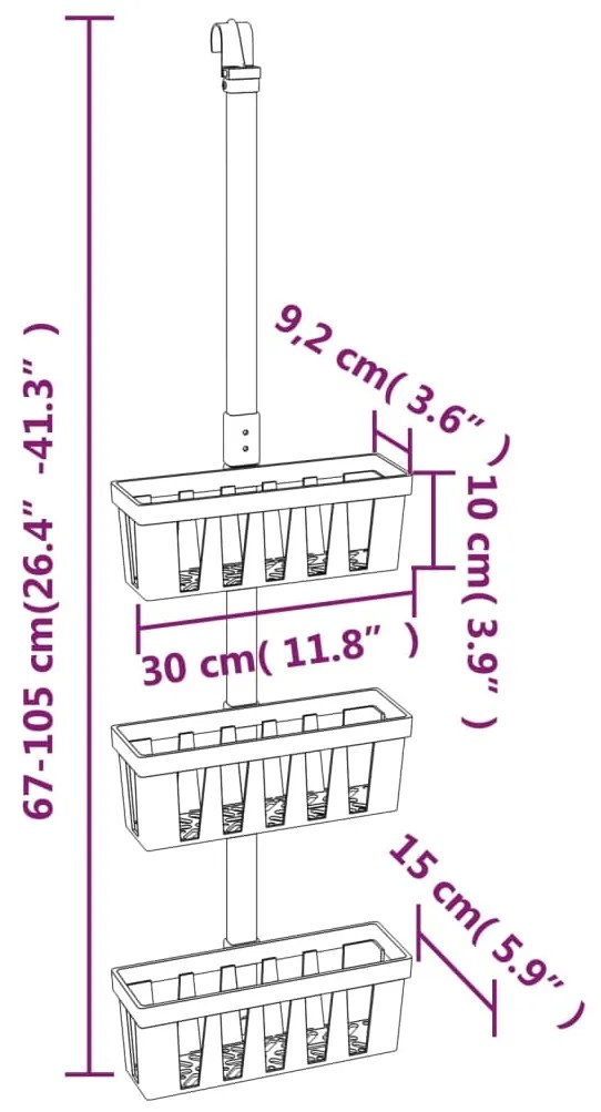 Unidade de prateleiras para chuveiro 30x15x (67-105)cm alumínio