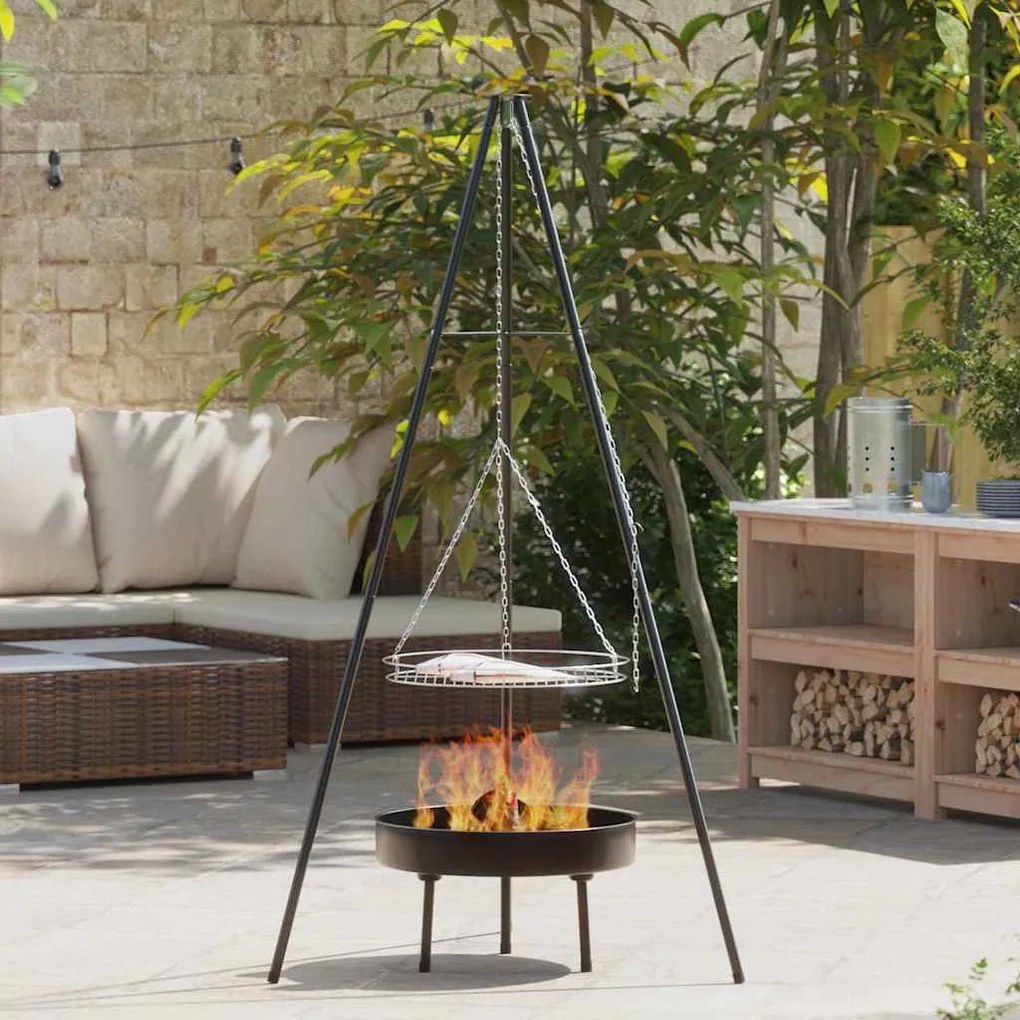 vidaXL Tripé para Fogueira Preto 92 x 92 x 171.5 cm Metal