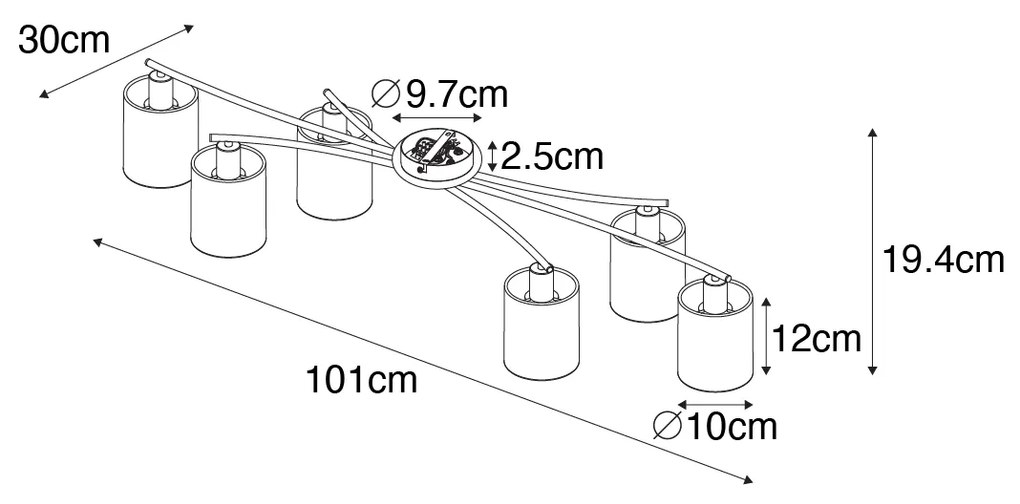 Candeeiro de teto moderno preto com dourado 6 luzes - Lofty