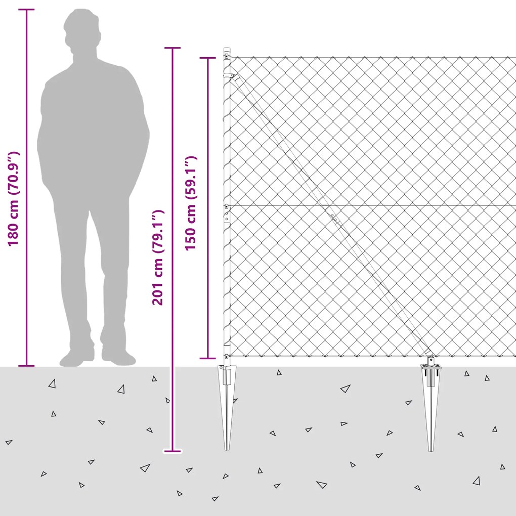 Cerca de Cadeado com 7 Postes de Ponta 1.5x10 m Aço Galvanizado