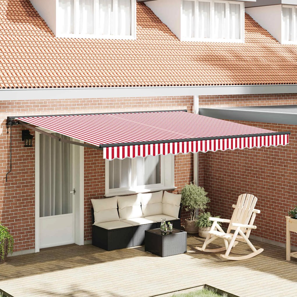 vidaXL Toldo Retrátil Listrado Vermelho e Branco 400x300 cm tecido