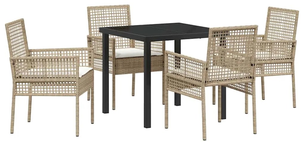 Conjunto de Jantar de 5 Peças com Almofadas Bege Rattan Poliéster