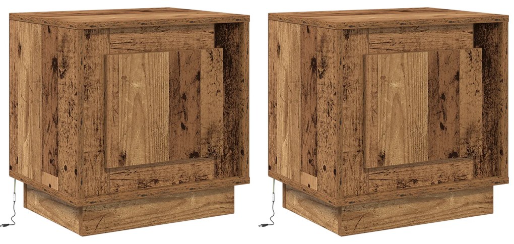Cômodas de cabeceira com luzes LED 2 pcs Madeira velha 44x34,5x45 cm