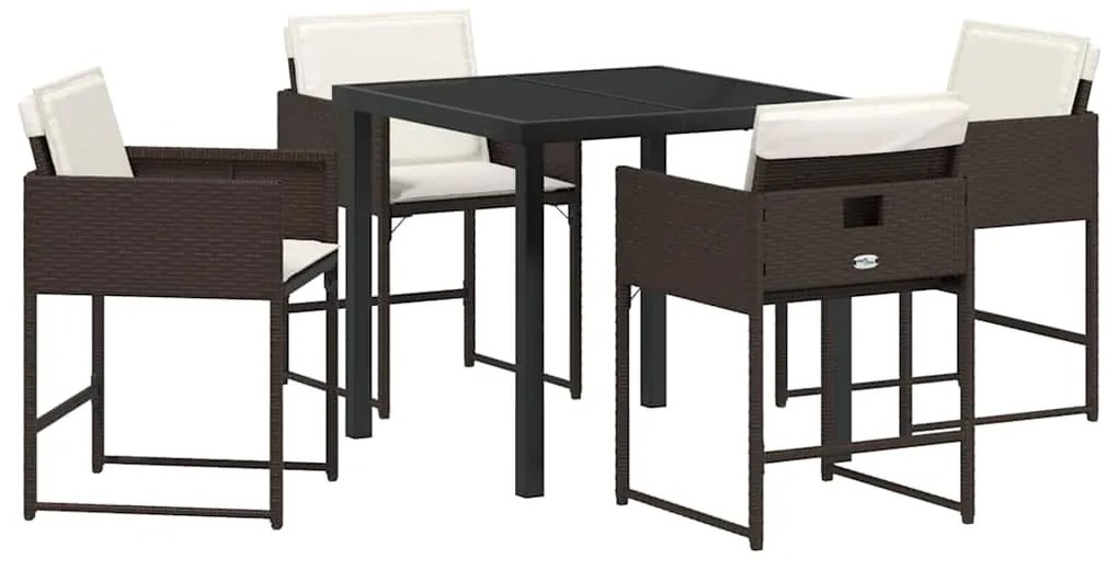 Conjunto de Jantar de Jardim , 5 Peças com Almofadas Castanho em Polyr