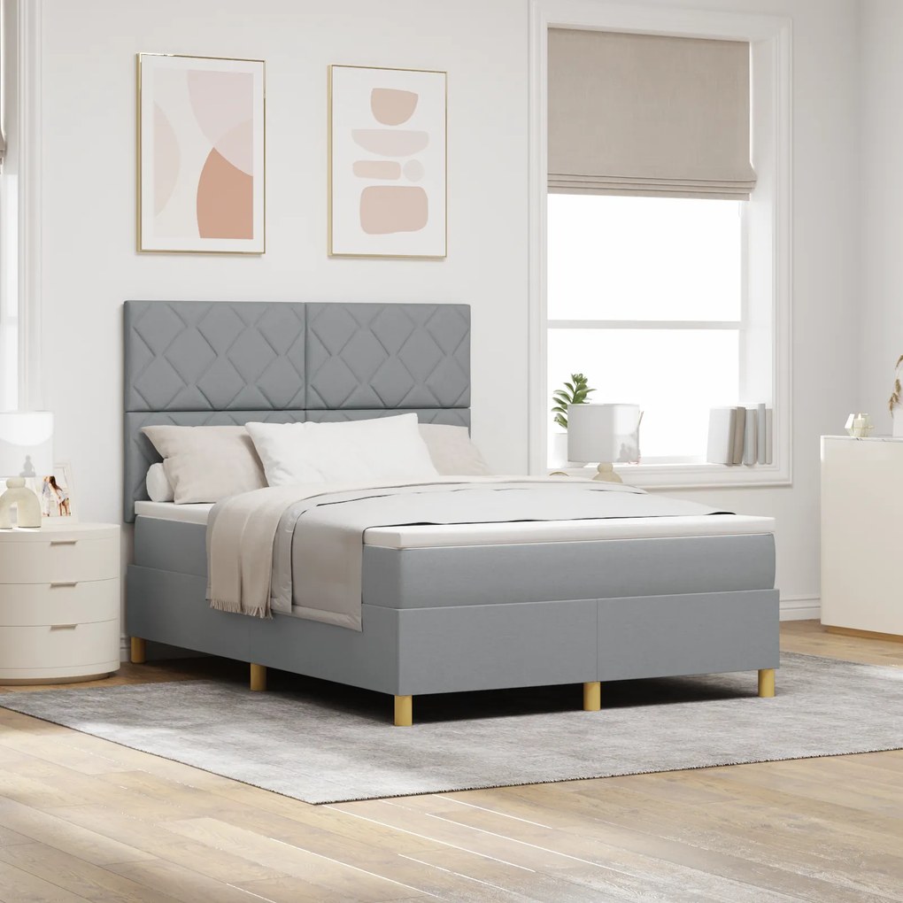 vidaXL Cama Box Spring com Colchão &amp; LED Cinza Claro 160x200 cm Tecido