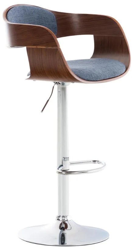 Banco de bar Kingston em tecido e com estrutura cromada 50 x 88-102 x 48 cm Azul + Cor Nogueira