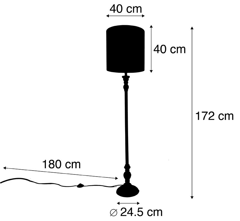 Candeeiro de pé preto com abajur de zebra 40 cm - Classico Clássico / Antigo