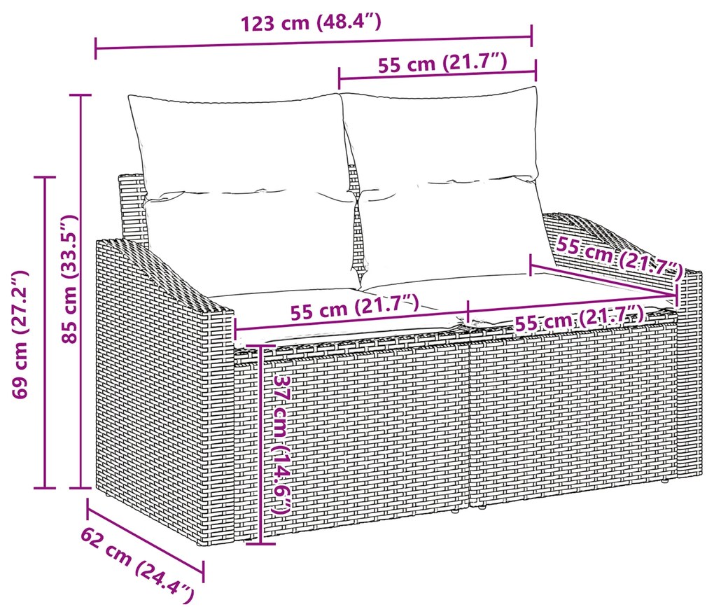 Conjunto de Sofá de Jardim com 8 Peças e Almofadas Cinza Claro em Ratt