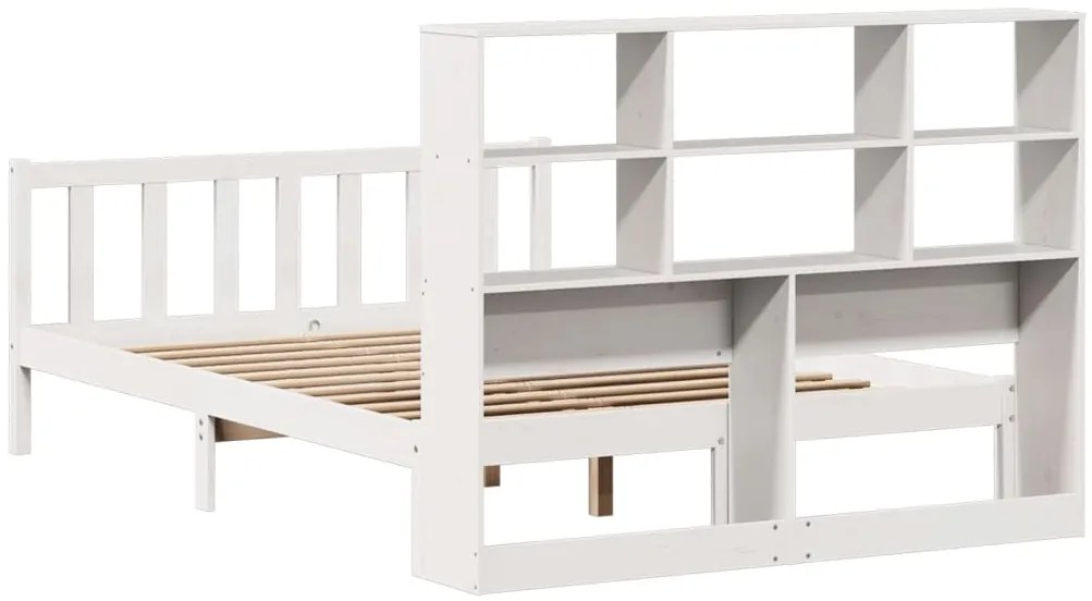 Cama com estante sem colchão 140x200 cm pinho maciço branco