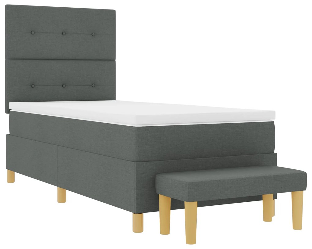 Cama Box Spring com Colchão e Banco Cinza Escuro 100x200 cm Tecido