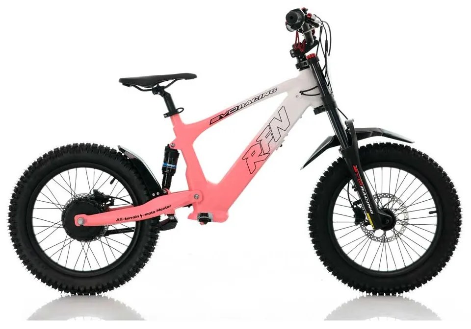 Bicicleta elétrica infantil 500W Roan RXF Evo Racing 18" Rosa e Branco