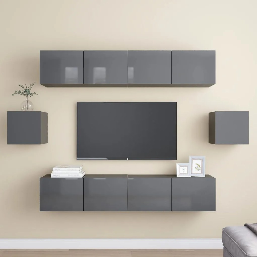 vidaXL 6 pcs conjunto de móveis de TV contraplacado cinzento brilhante