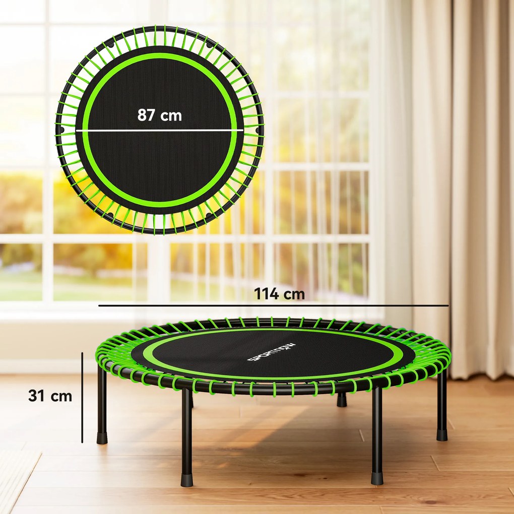 Trampolim de Fitness Adultos Ø114 cm com Estrutura de Aço Reforçada para Treino de Pernas Corpo Verde e Preto