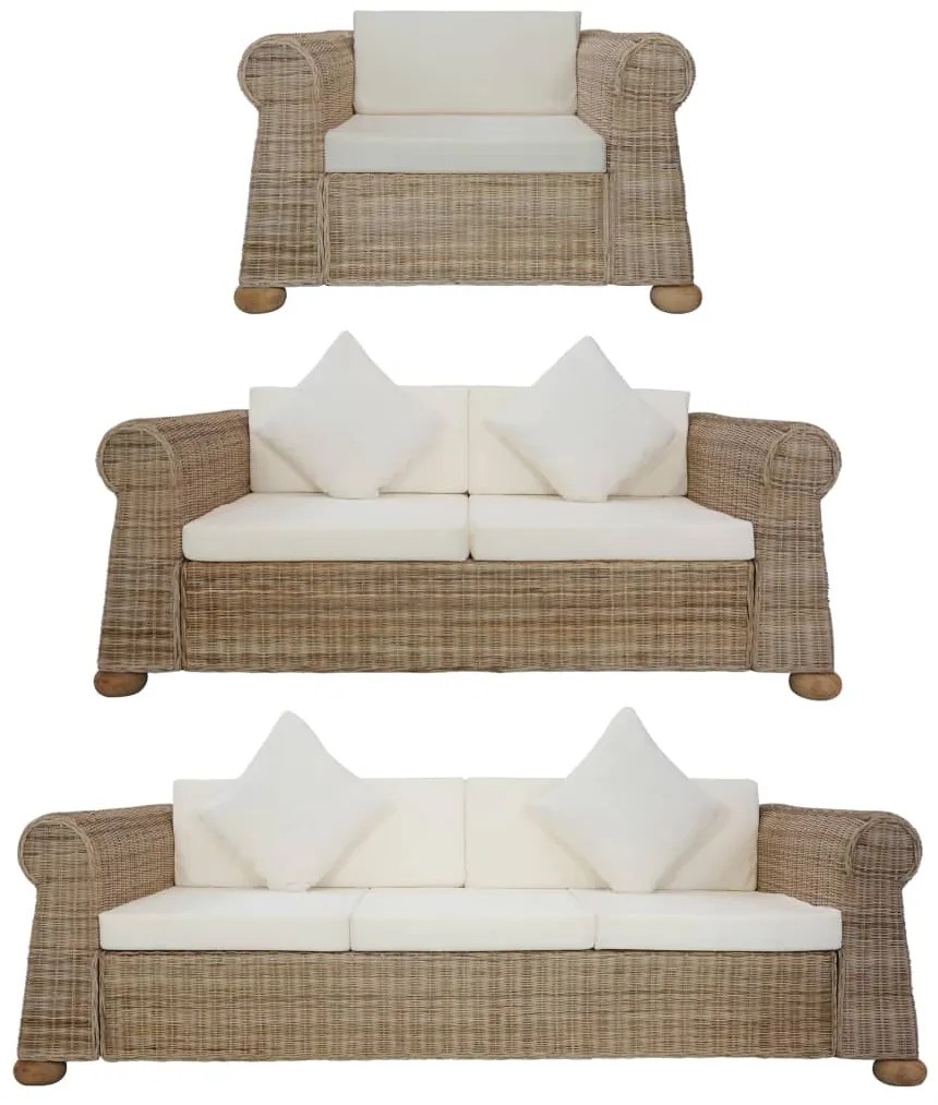 vidaXL 3 pcs conjunto de sofás com almofadões vime natural