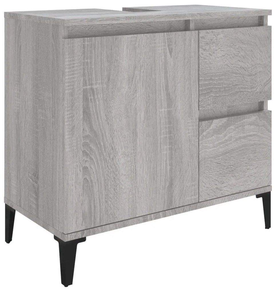 3 pcs conjunto móveis WC derivados de madeira cinzento sonoma