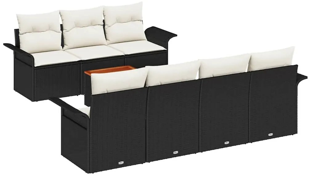 Conjunto de Sofá de Jardim 8 Peças Preto com Almofadas de Rattan Sinté
