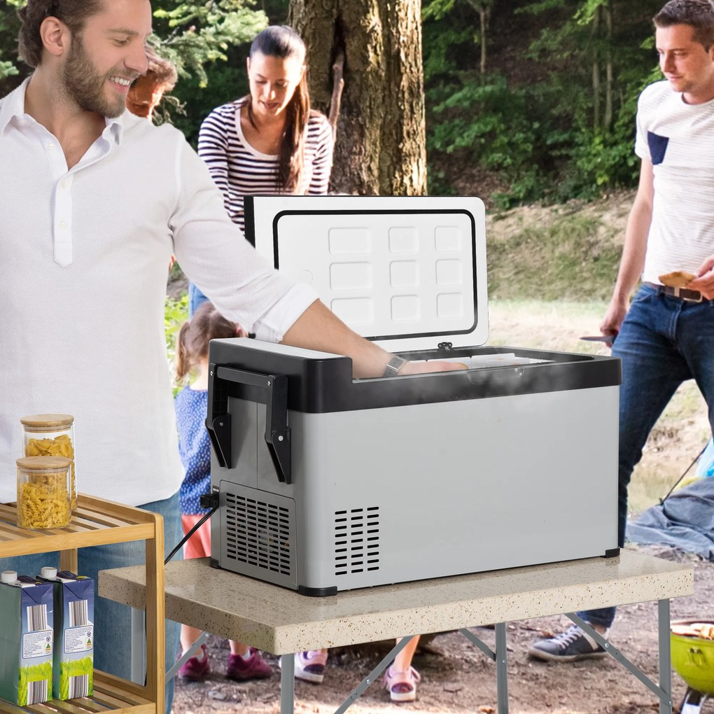 Outsunny Geleira Elétrica de Compressor Portátil 40L Mini Geleira de Carro 12/24V CC com Tela Tátil e Alças Dobráveis para Barco Caminhão 67,2x36x40,5cm Cinza e Preto