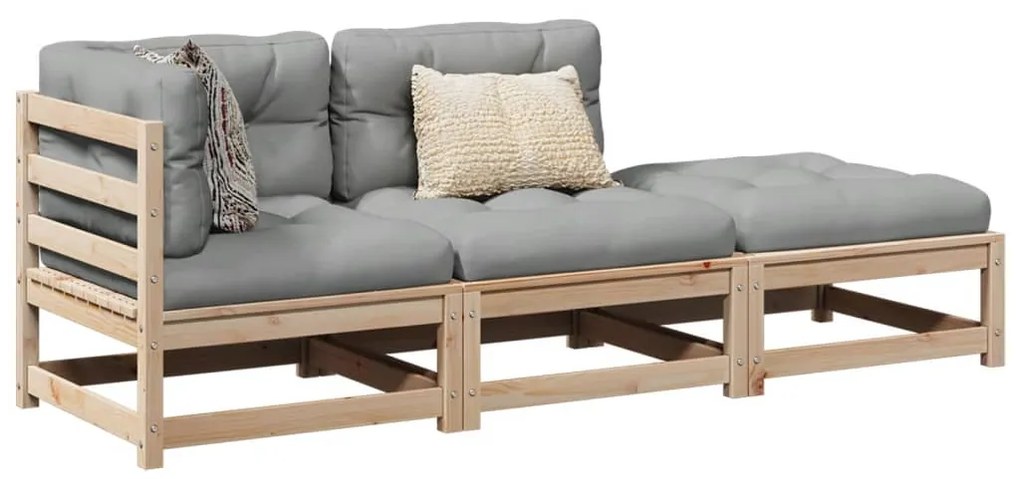 vidaXL 3 pcs conjunto sofás de jardim c/ almofadões pinho maciço