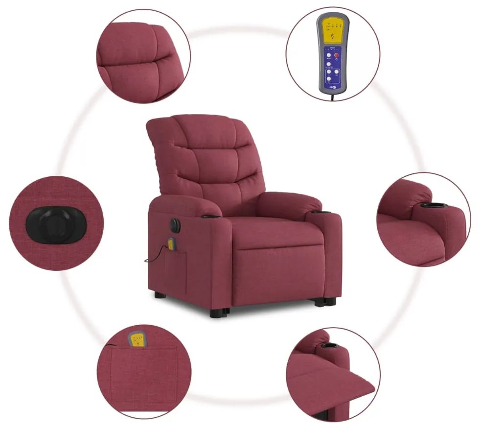 Poltrona elevatória de massagens elétrica tecido vermelho tinto