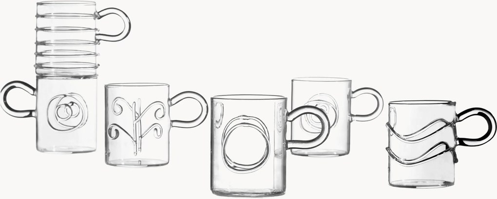 Chávenas de café expresso em vidro borossilicato artesanais Deco' Clear, conjunto de 6