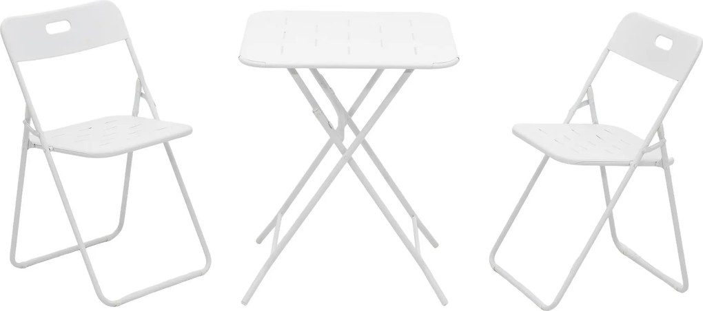 Conjunto bistrô dobrável de 3 peças em aço, com 2 cadeiras + 1 mesa, Branco| AOSOM Portugal