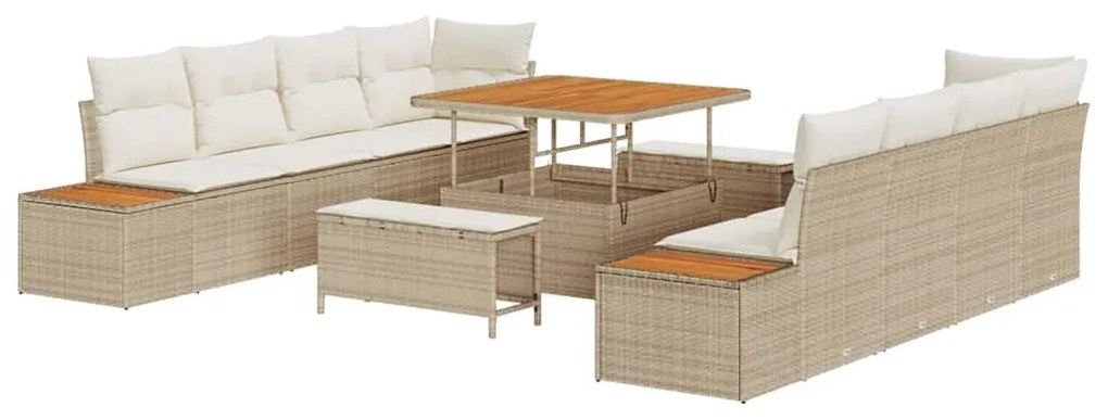 Conjunto de Sofá de Jardim vidaXL com Almofadas Bege Vime Sintético Ac