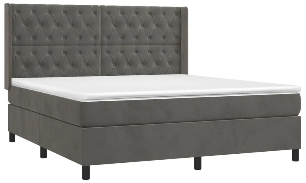 Cama com molas/colchão 160x200 cm veludo cinzento-escuro
