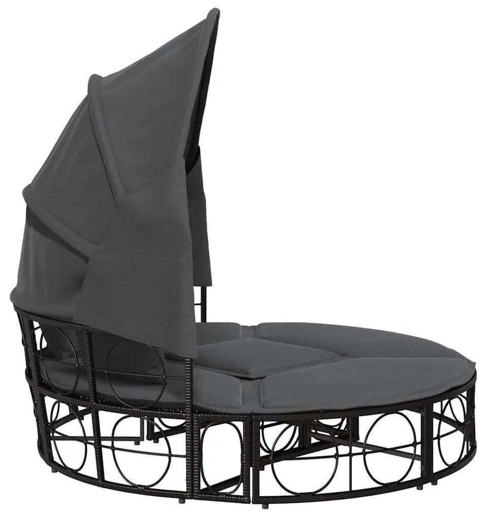 Cama lounge de exterior c/ toldo e almofadões vime PE preto
