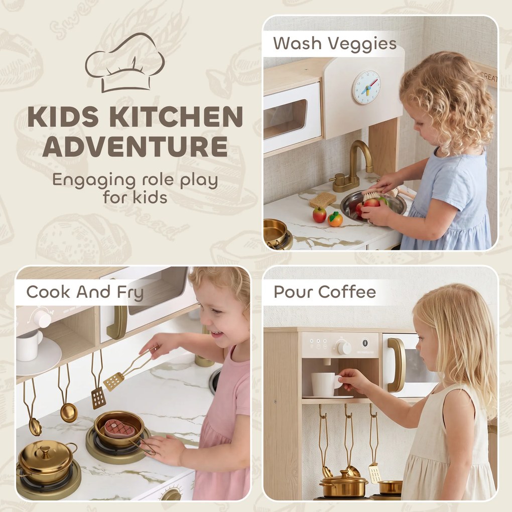 Cozinha Infantil, 74 x 29 x 81 cm, Utensílios em Aço Inoxidável, Branca