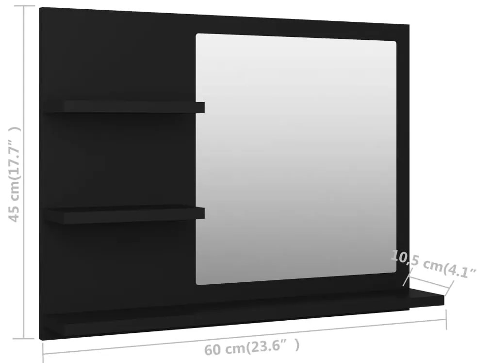 Espelho de casa de banho 60x10,5x45 cm contraplacado preto