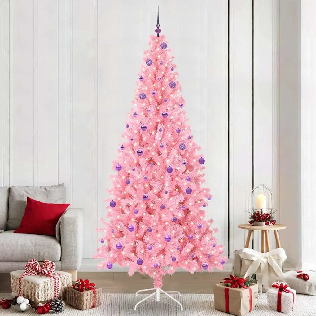 vidaXL Árvore de Natal com 300 LEDs com suporte Rosa 240 cm PVC